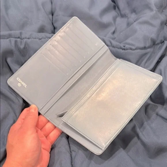 Chanel Blue Cavier Wallet with Embossed Logo and serial sticker intact!